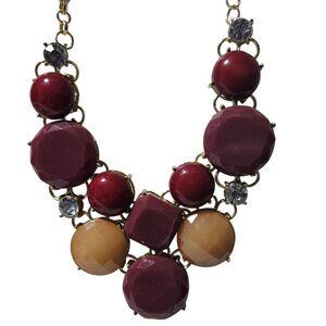 Vintage Chunky Beaded Bib Necklace Red Maroon Peach Beads Statement Jewelry